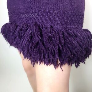 Athe Vanessa Bruno Purple Sleeveless Fringed Sweater Dress